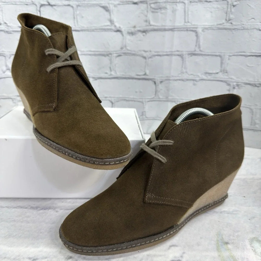 J.Crew‎ Boots Women's 11 MacAlister Suede Wedge Olive Casual Lace Up 28671